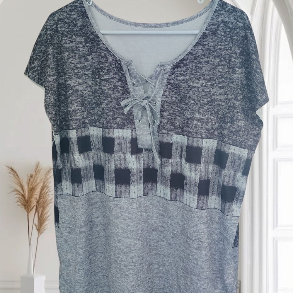 Black and Gray Checkered Tunic OFFICE, LEISURE, PLUS SIZE, COMFY, CASUAL, RELAX